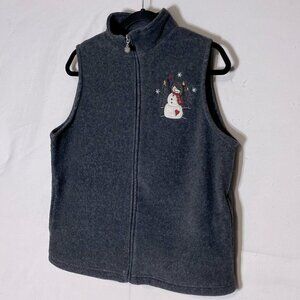 5/&25 Vintage Northern Reflections grey fleece zip vest with snowman M